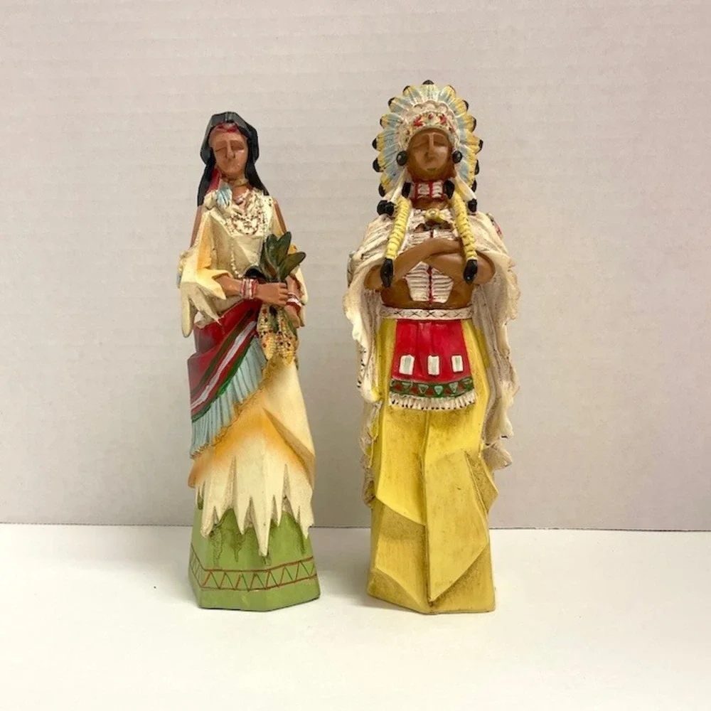 Vintage Hand Painted Resin Native American Couple‎ Figurines 9